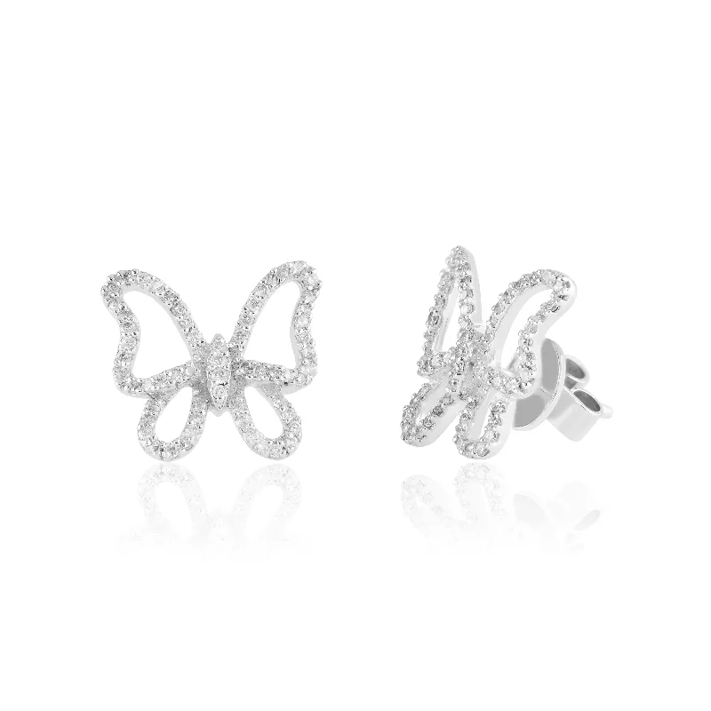 women’s vintage drop gemstone earrings-Butterfly Diamond Stud Earrings