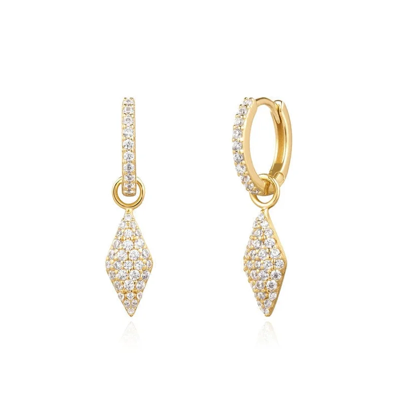 women’s polished drop earrings-Gold Pave Sparkle Drop Huggie Earrings