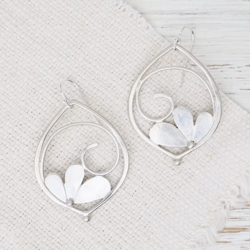 women’s oversized hoop earrings-Framed Spiral Three Petal Earrings