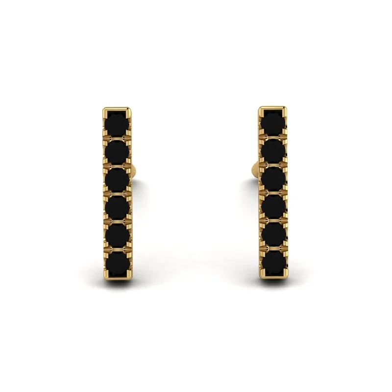 women’s mixed metal earrings-Geometrical Gold Bar Black Diamond Earrings - Bonnie No. 7