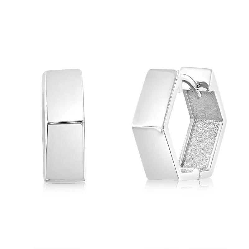 women’s gemstone stud earrings-9ct White Gold Broad Geometric Huggie 11.8mm Hoop Earrings