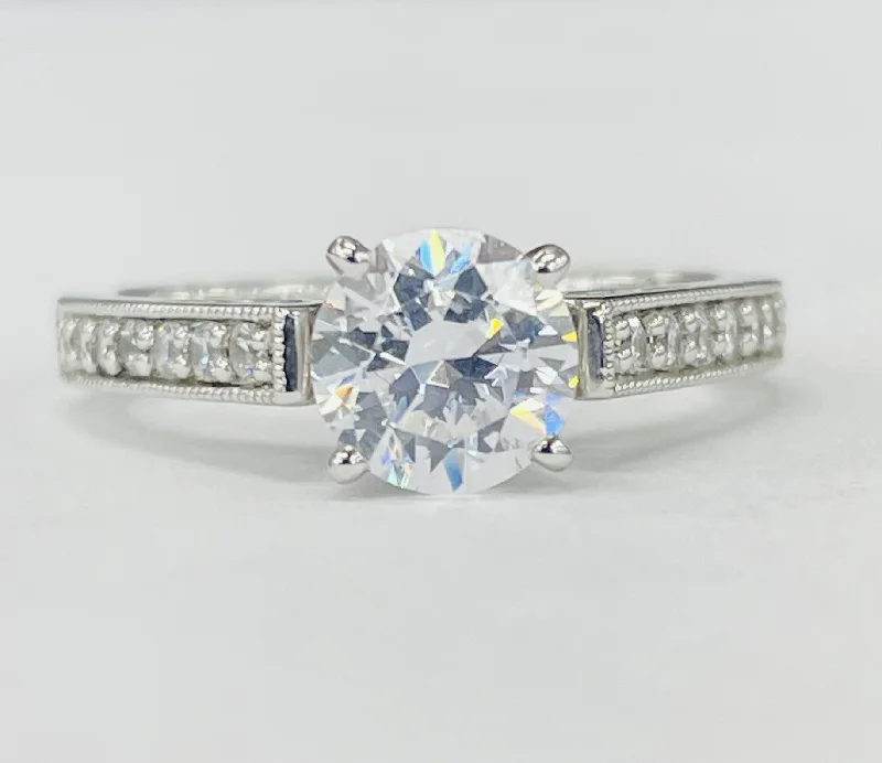 engagement rings with multi-colored diamonds-Romance - Vintage Inspired Cathedral Diamond Setting