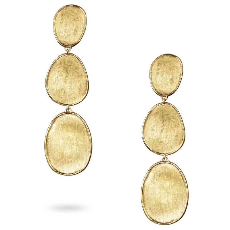 women’s bold hoop earrings-Marco Bicego Lunaria Oval Triple Yellow Gold Drop Dangle Earrings OB1349