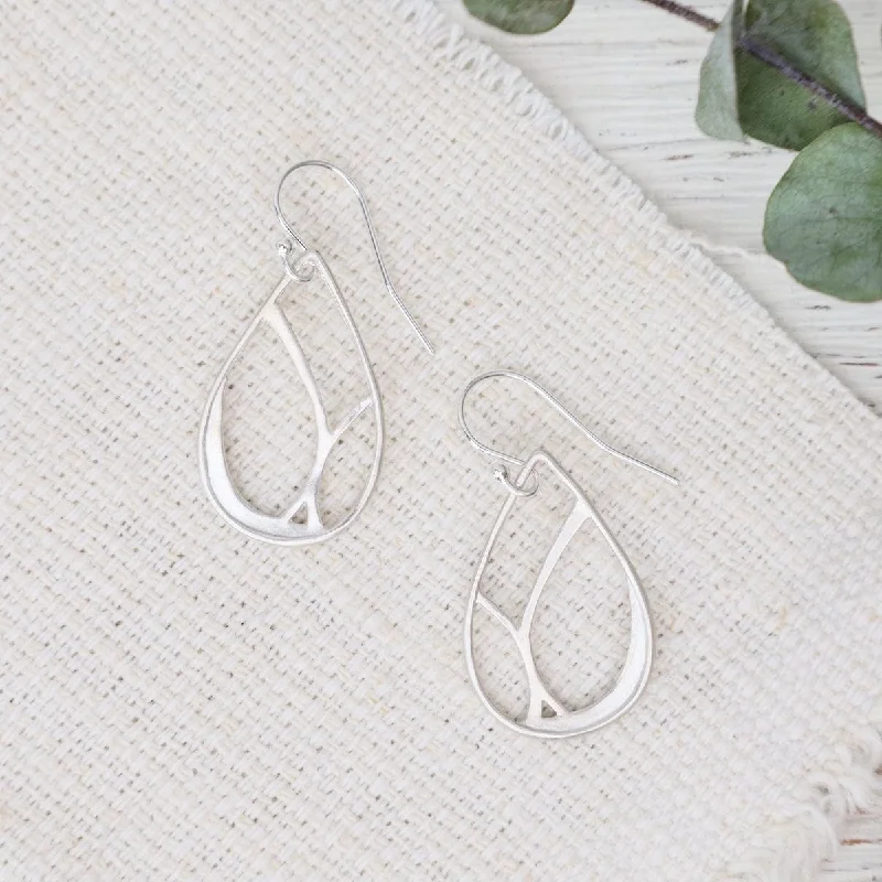 women’s colorful drop earrings-Petite Teardrop with Tree Silhouette Earrings