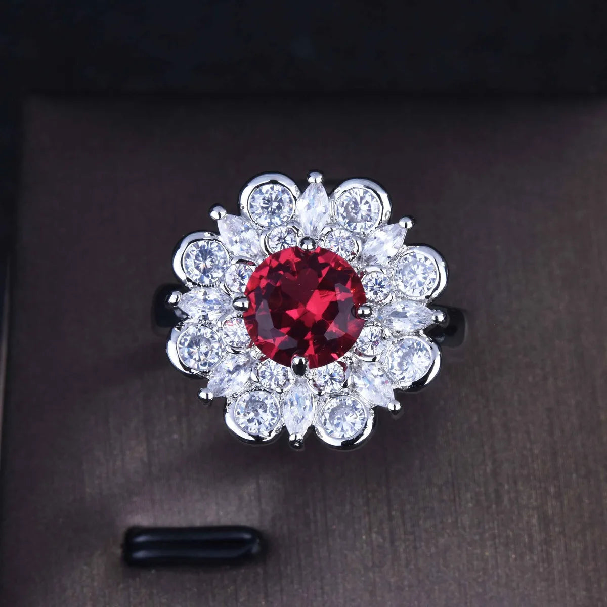 women’s sapphire wedding rings with ruby accents-Large Colored Gemstone Jewelry Wholesale Natural Ruby Plated White Gold Open Ring