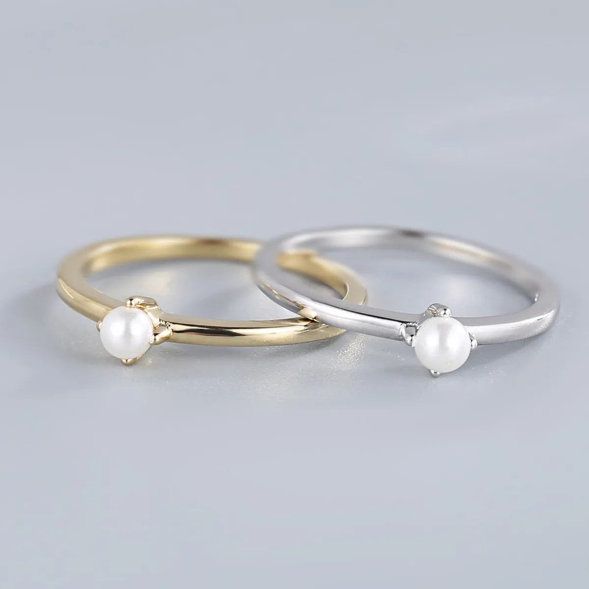 women’s cocktail rings-Wholesale Simple Style Round Sterling Silver Artificial Pearls Rings