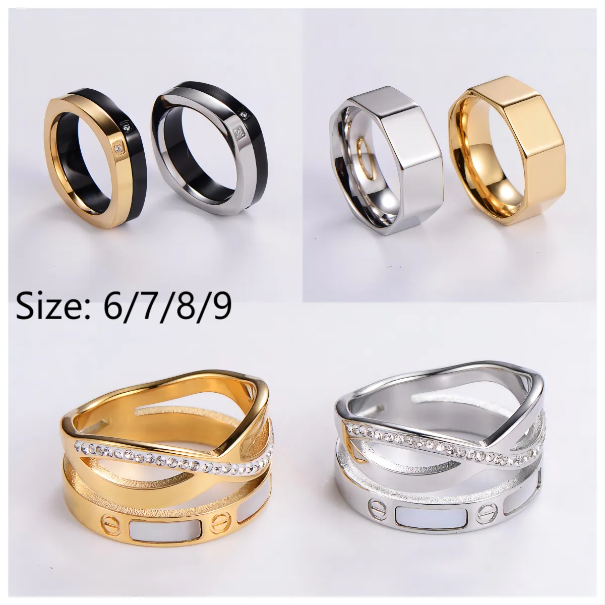 women’s stackable sapphire rings-Simple Style Color Block Stainless Steel Plating Inlay Rhinestones 18k Gold Plated Rings