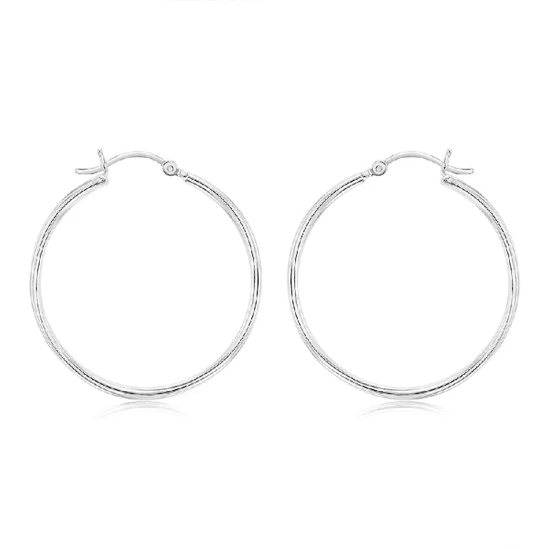 women’s refined hoop drop earrings-Sterling Silver Ribbed 30mm Hoop Earrings