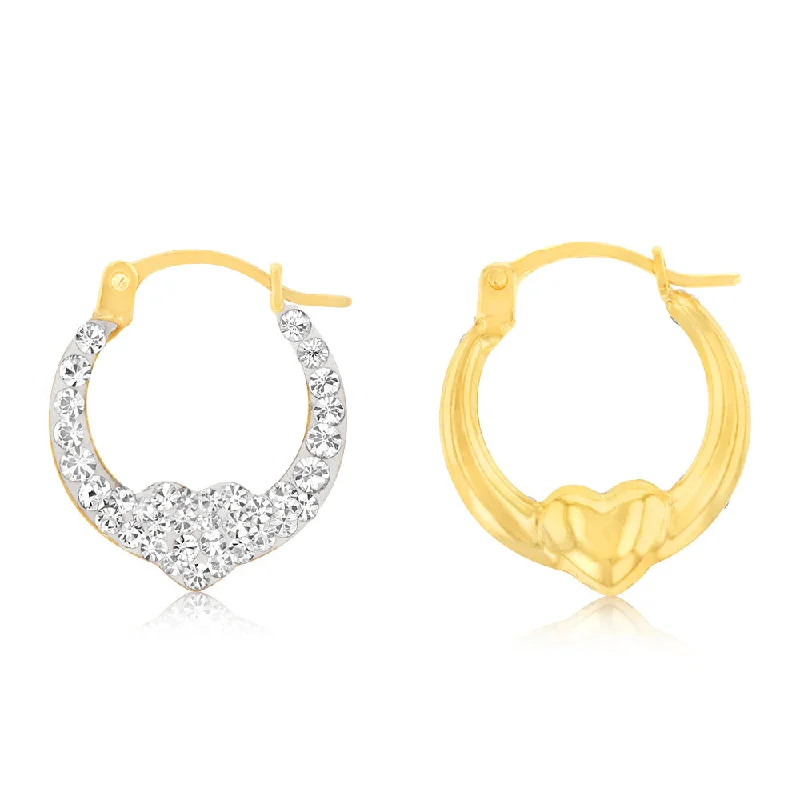 women’s diamond hoop earrings-9ct Yellow Gold Crystalique Heart Creole Earrings