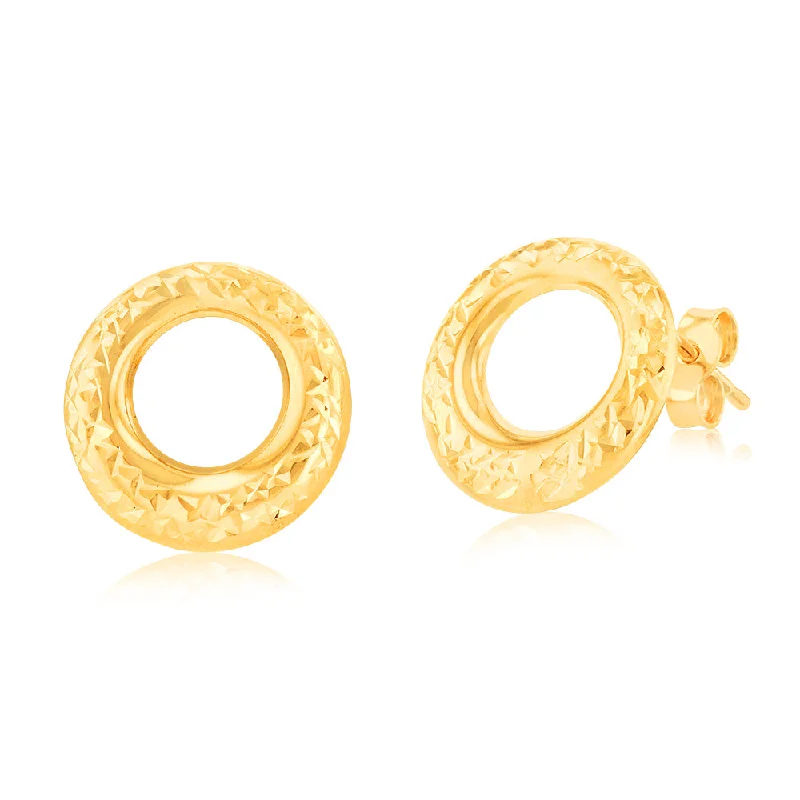 women’s dangling gemstone earrings-9ct Yellow Gold Textured Circle Of Life Stud Earrings