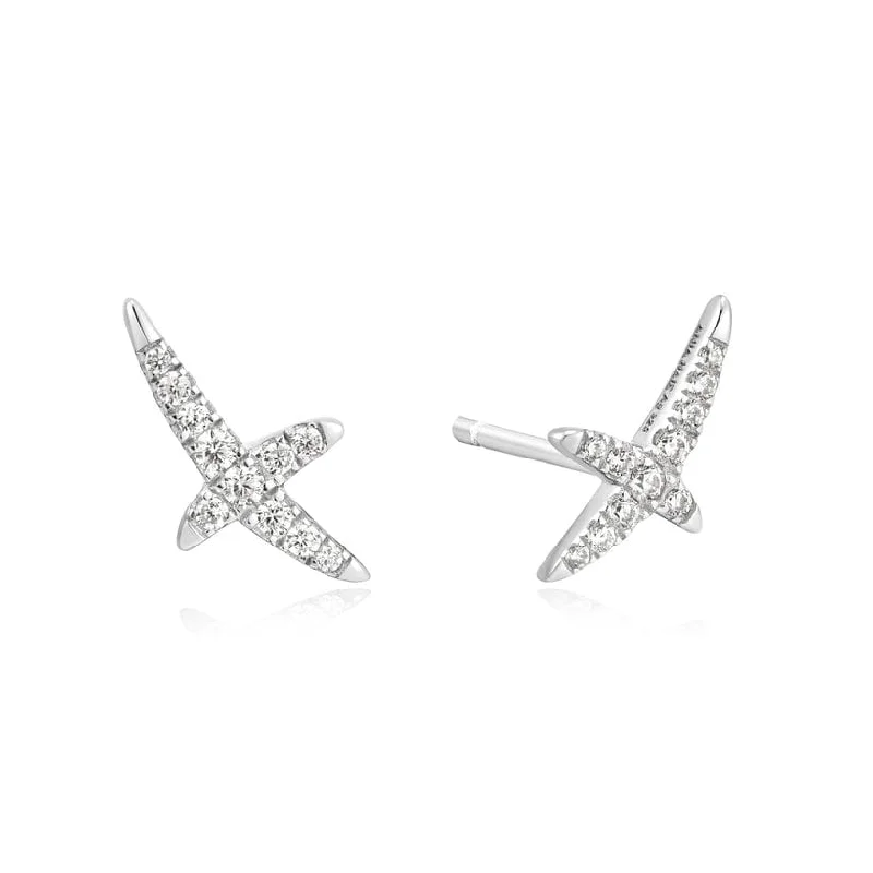 women’s glittering drop earrings-Silver Kiss Pave Stud Earrings