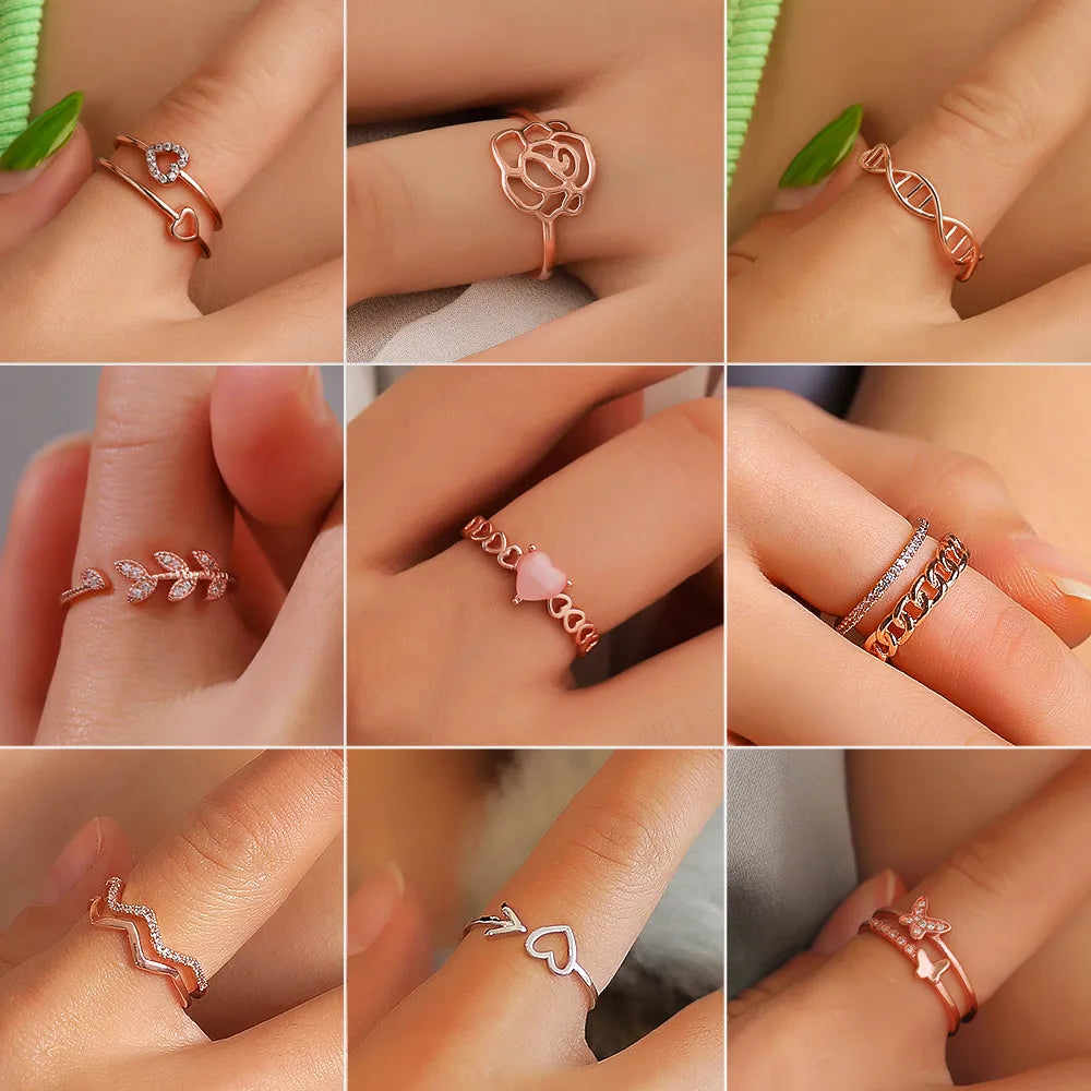 women’s diamond and sapphire rings-Fashion Leaf Butterfly Chain Zircon Open Ring Wholesale