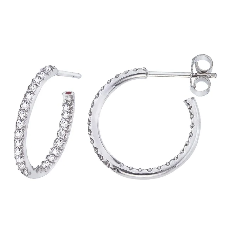 women’s hoop earring sets-Roberto Coin X-Small 18mm Diamond Hoop Earrings 18K White Gold