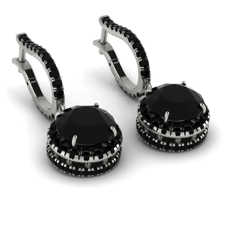 women’s beautiful gemstone hoop earrings-Hidden Halo Black Diamond Hoop Earrings - Catalina No. 39