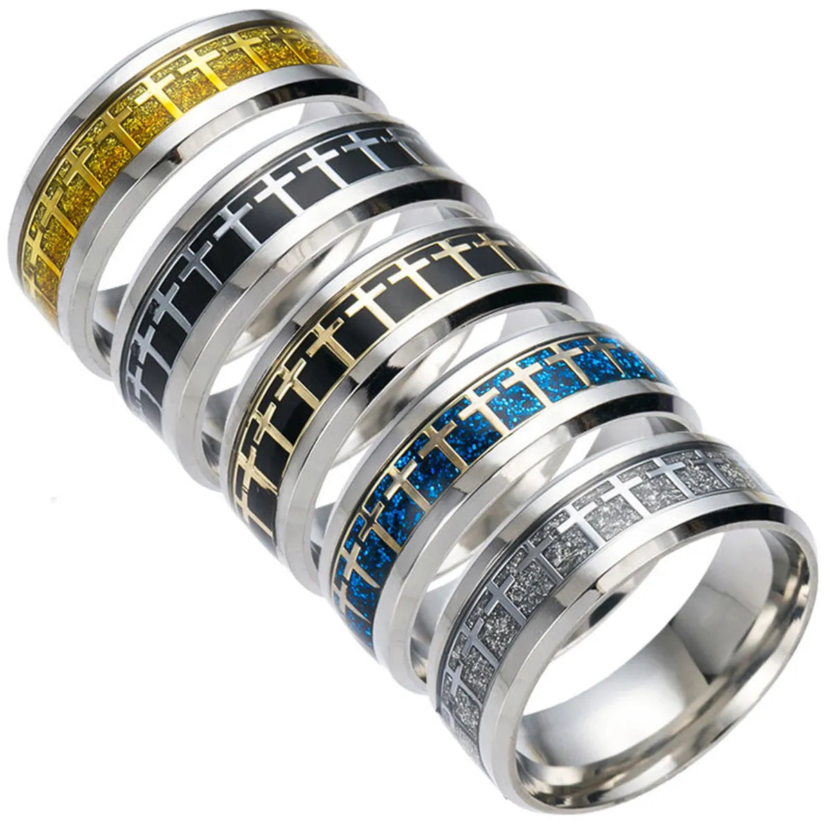 women’s anniversary wedding rings-Fashion Stainless Steel Cross Pattern Ring Wholesale