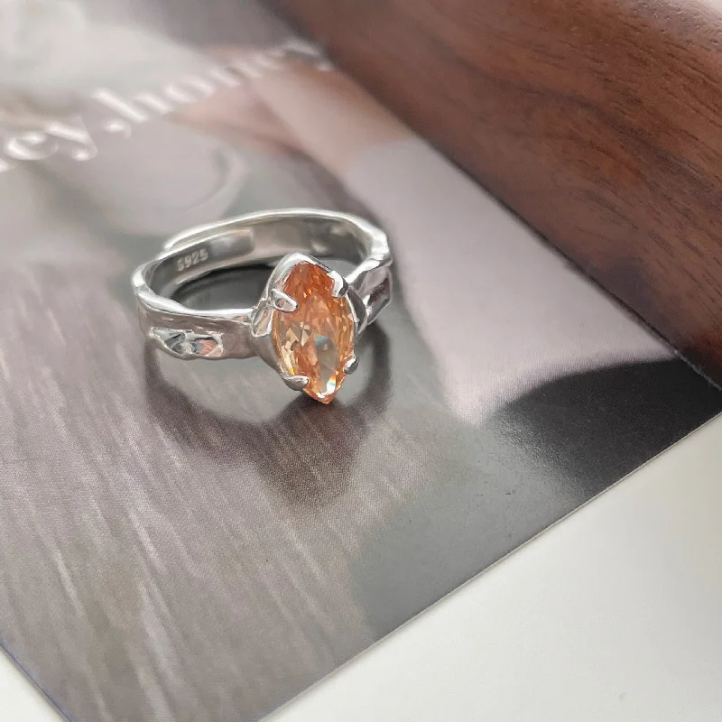 Orange Rhinestone Ring-Silver