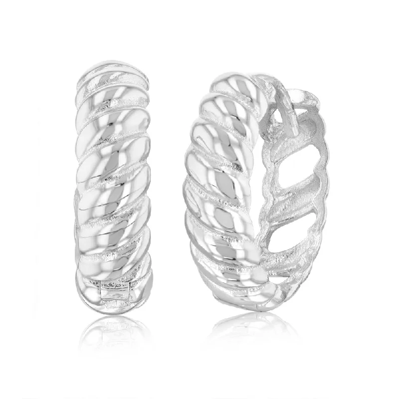 women’s refined crystal earrings-9ct White Gold Patterned 10.5mm Hoop Earrings