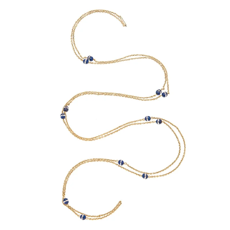 women’s luxury heart necklaces-Art Deco 14k Chain Necklace with Lapis & Crystal Beads 61"