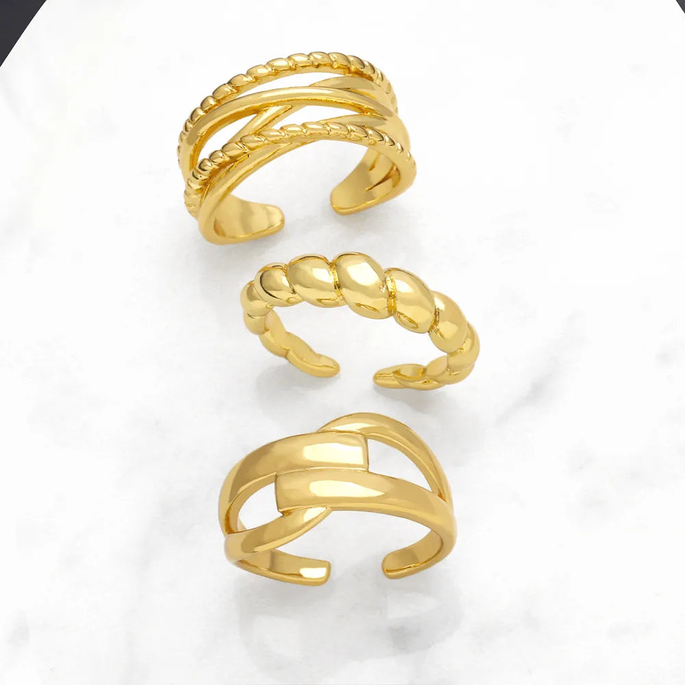 titanium rings for women-Simple Style Solid Color Copper Plating 18k Gold Plated Open Rings