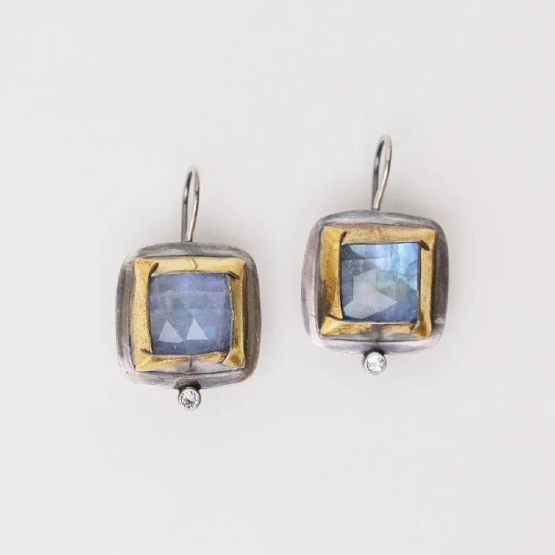 women’s multicolored hoop earrings-Moonstone Square Fold Earrings