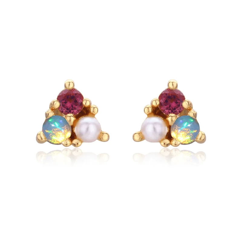 women’s perfect gemstone earrings-Opal Pink Tourmaline Pearl Trio Earring Studs