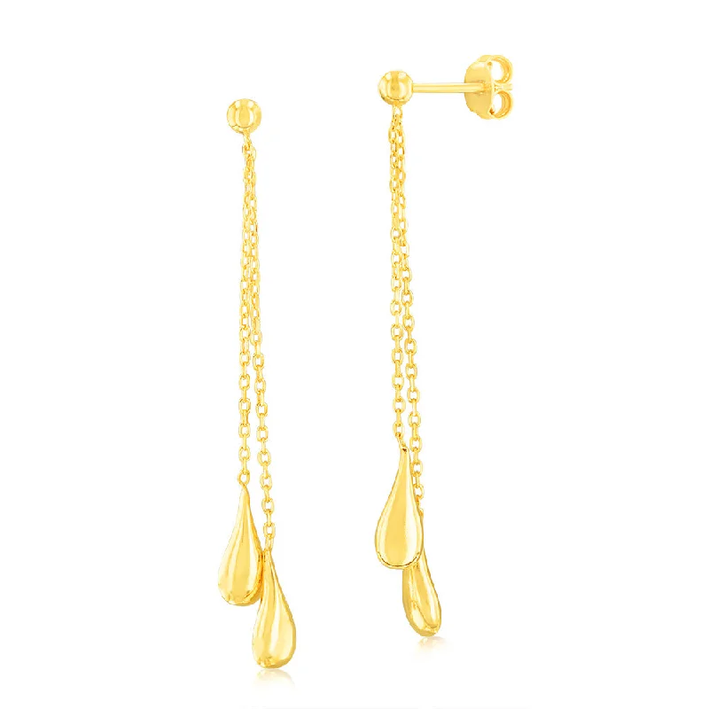 women’s exclusive drop earrings-Sterling Silver Gold Plated Polished Double Tear Drop Earrings