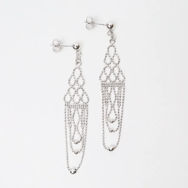 women’s pearl drop earrings-Sterling Silver Woven Loops Fringe Earrings