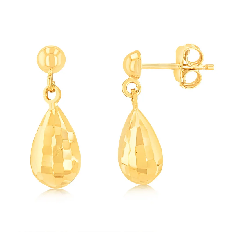 women’s premium gold earrings-9ct Yellow Gold Diamond Cut Tear Drop Earrings