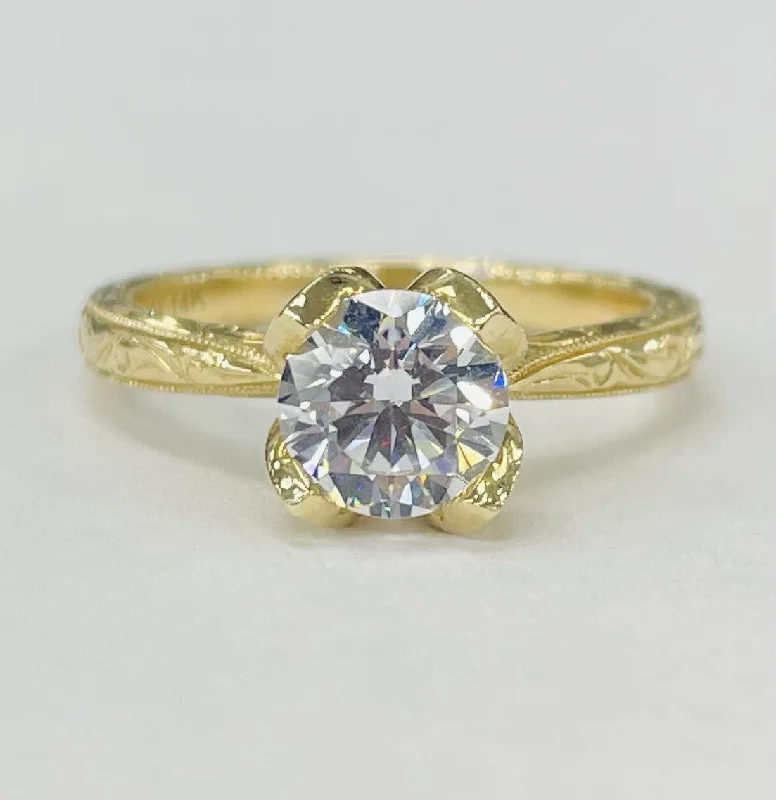 gold engagement rings-Noam Carver - Vintage Inspired Floral Solitare Setting