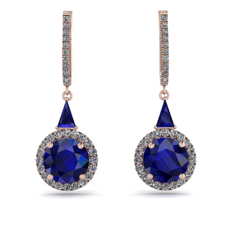 women’s solid gold earrings-Hidden Halo Sapphire Earrings - Joanna No. 14