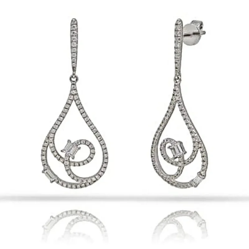 women’s timeless pearl earrings-White Gold Diamond Fancy Dangle Earrings