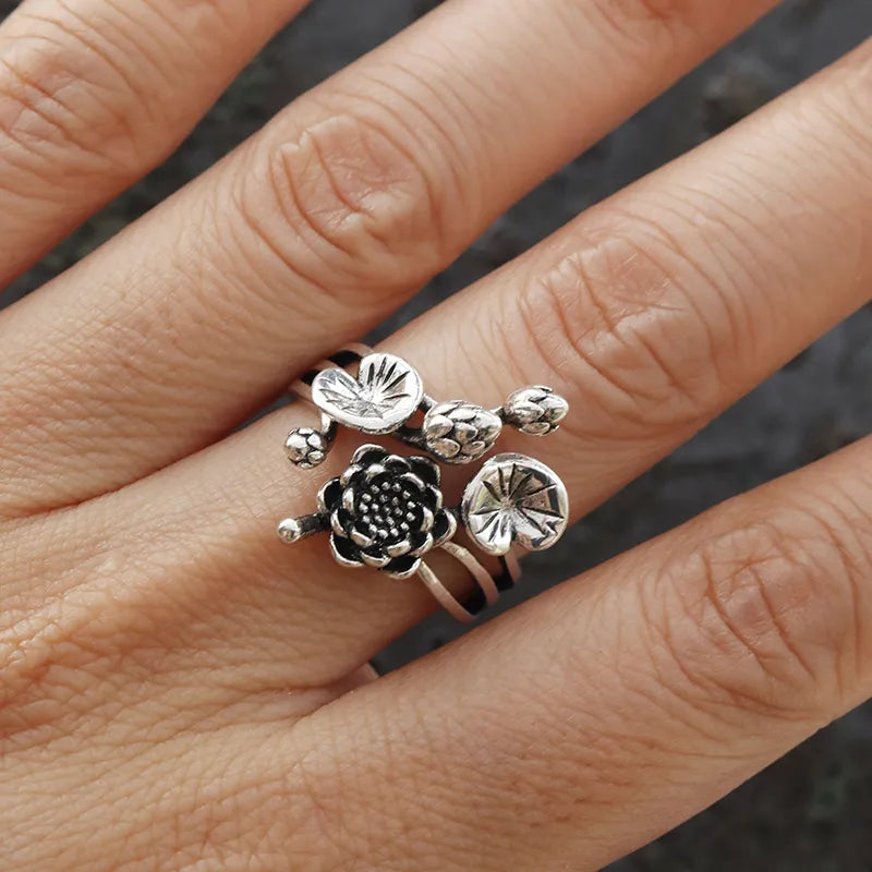 women’s rings with zircon gemstones-Vintage Style Flower Copper Plating Silver Plated Open Rings