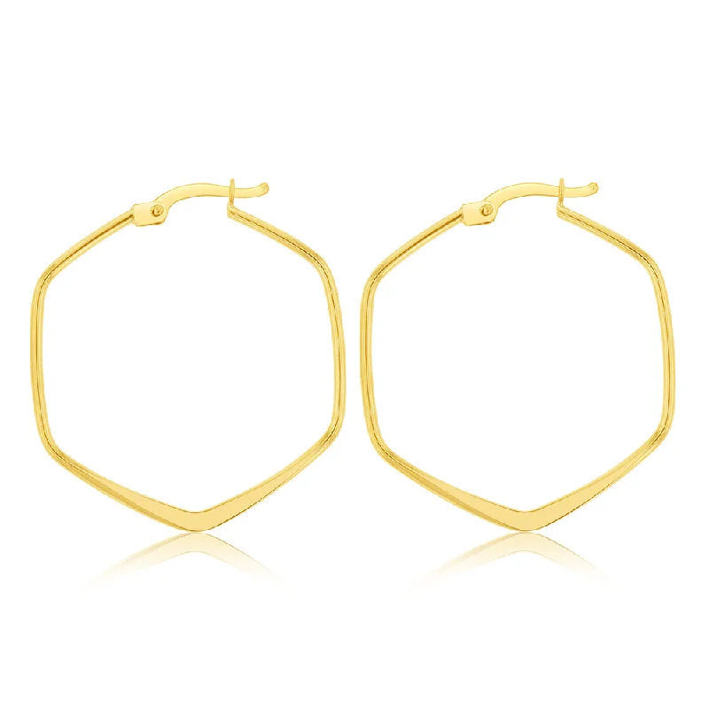 women’s elegant diamond earrings-9ct Yellow Gold Geometric Shaped 25mm Hoop Earrings