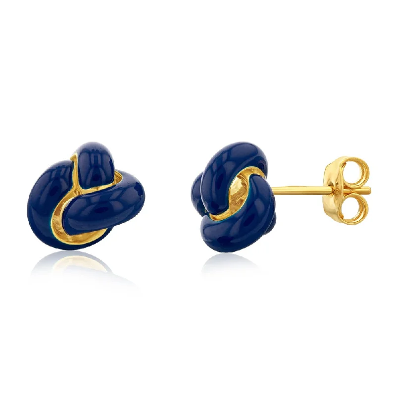 women’s silver dangle earrings-Sterling Silver Gold Plated Dark Blue Emamel Knot Stud Earrings