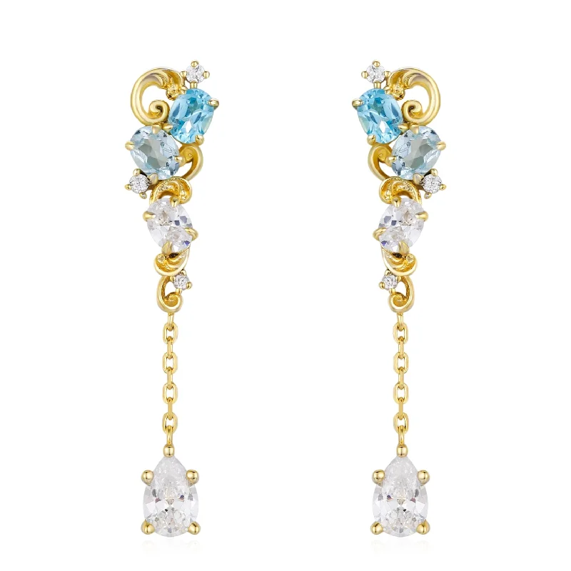 women’s drop-shaped earrings-Aqua Radiance Earrings (Yellow Gold)