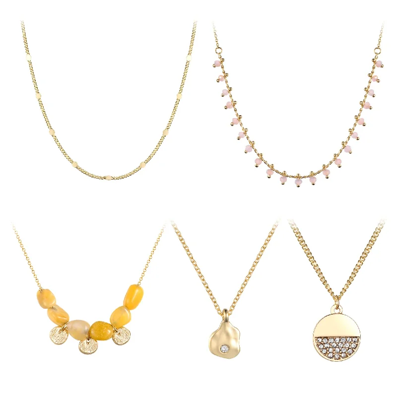 women’s long pendant necklaces-Peach Stone & Gold Necklace Set