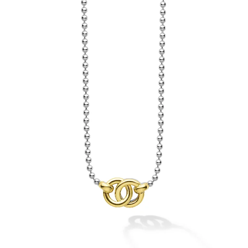 women’s multi-tone necklaces-Signature Caviar Two-Tone Interlocking Pendant Necklace