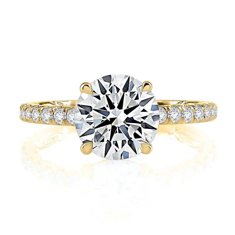 elegant engagement rings with moissanite-Diamond Semi Mount Ring | 18k Yellow (2.00ct Head)