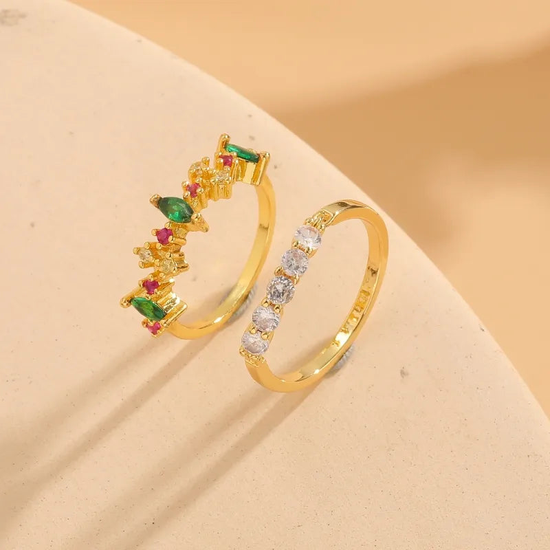 women’s bridal rings with emerald stones-Elegant Water Droplets Copper Plating Inlay Zircon 14k Gold Plated Rings