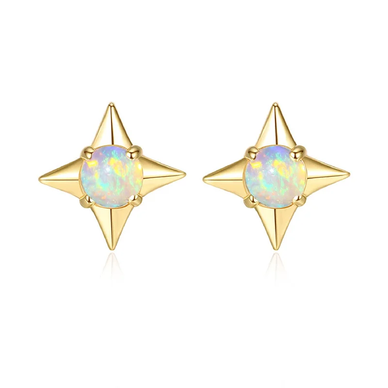 women’s vintage-style earrings-North Star Opal Earrings (Yellow Gold)