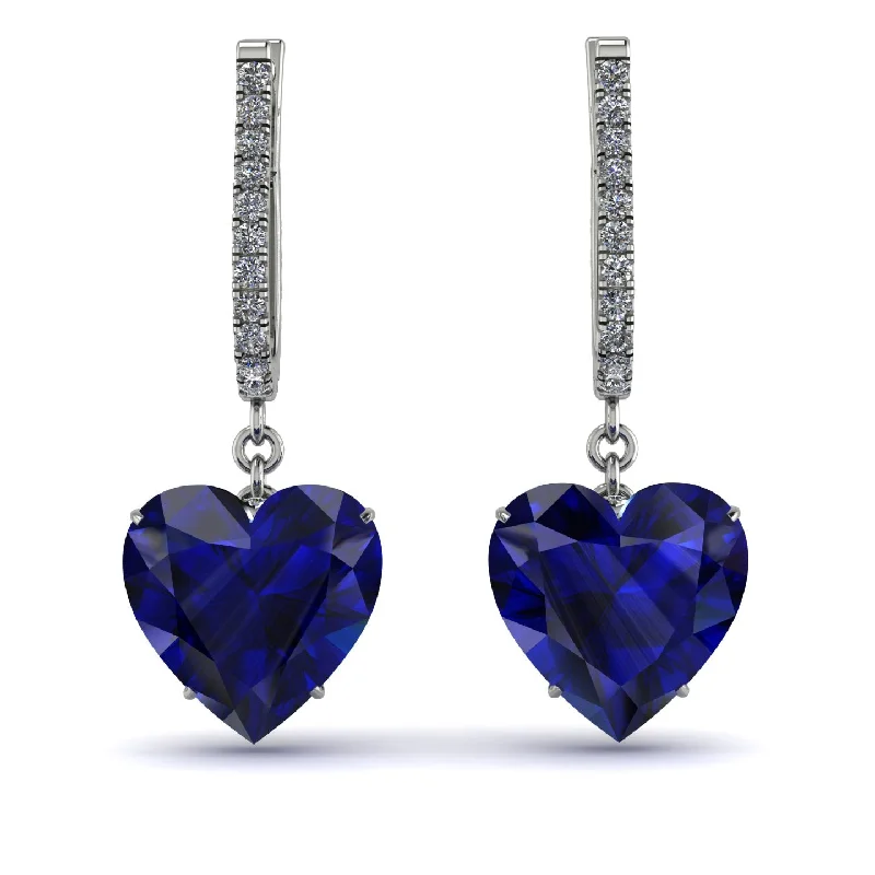 women’s silver statement earrings-Heart Sapphire Earrings - Noelle No. 15