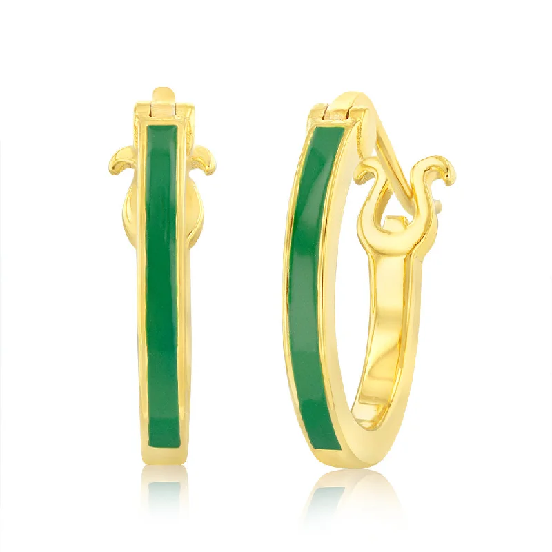 women’s chic designer earrings-Sterling Silver Gold Plated Green Enamel Hoop Earrings