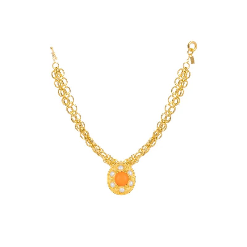 women’s gemstone choker necklaces-Vivienne Necklace Orange Coral & Pearls