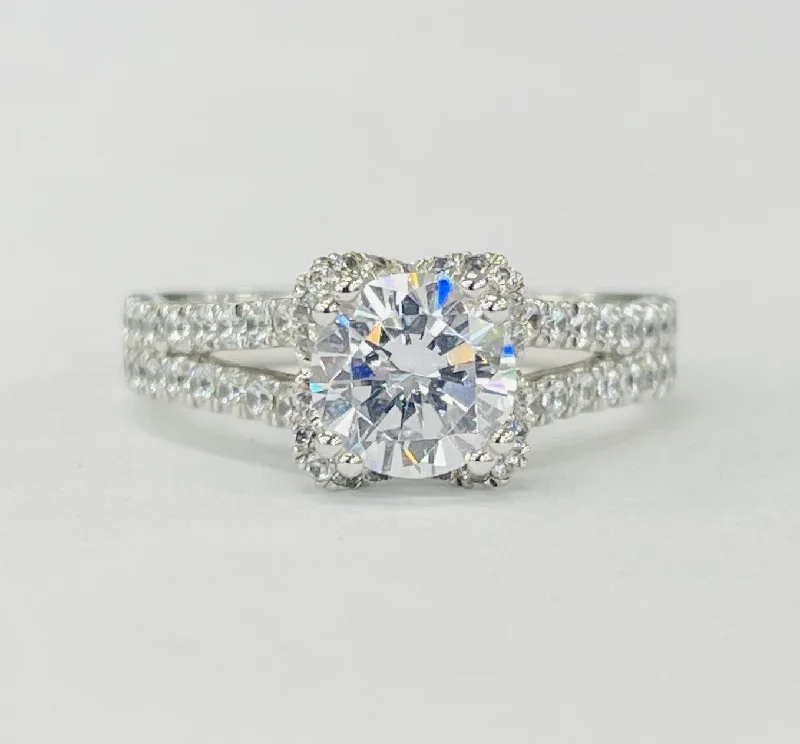 brilliant diamond engagement rings-Romance - Split Shank Floral Halo Diamond Setting