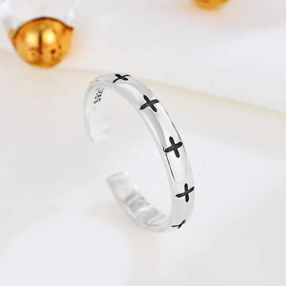 gold engagement rings for women-Retro Cross Sterling Silver Open Rings