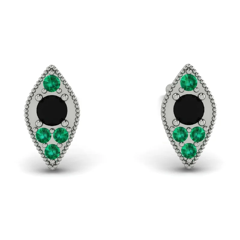 women’s silver pendant earrings-Milgrain Marquise Black Diamond Earrings - Faye No. 24