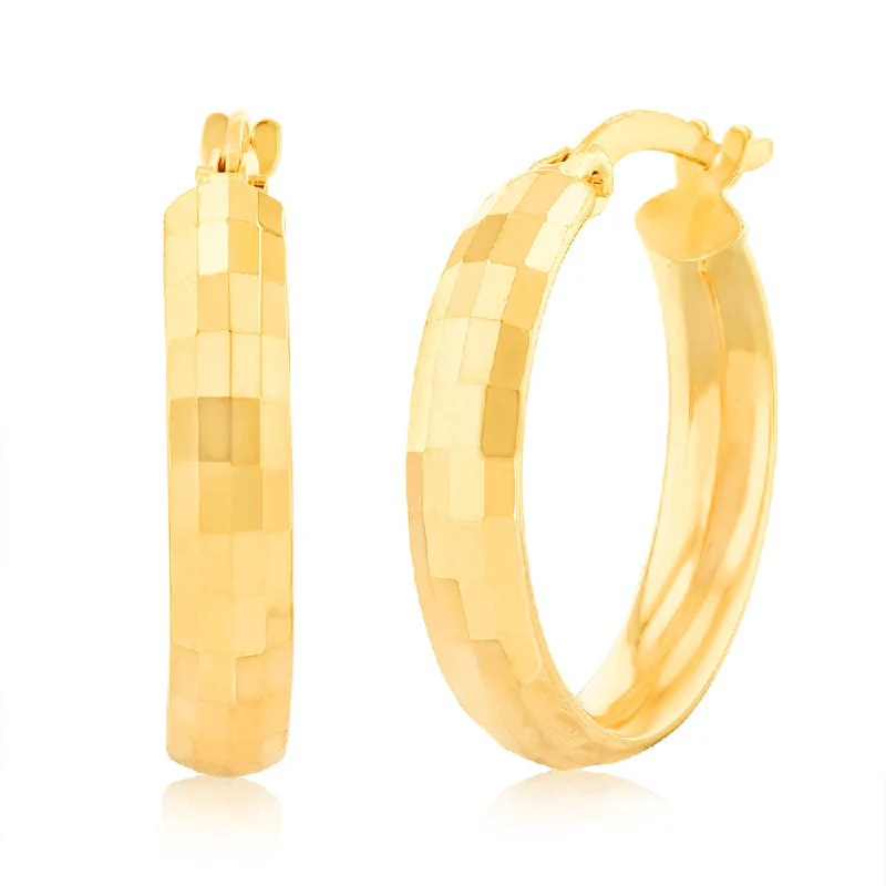 women’s colorful gemstone earrings-9ct Yellow Gold Double Side Diamond Cut Hoop Earrings