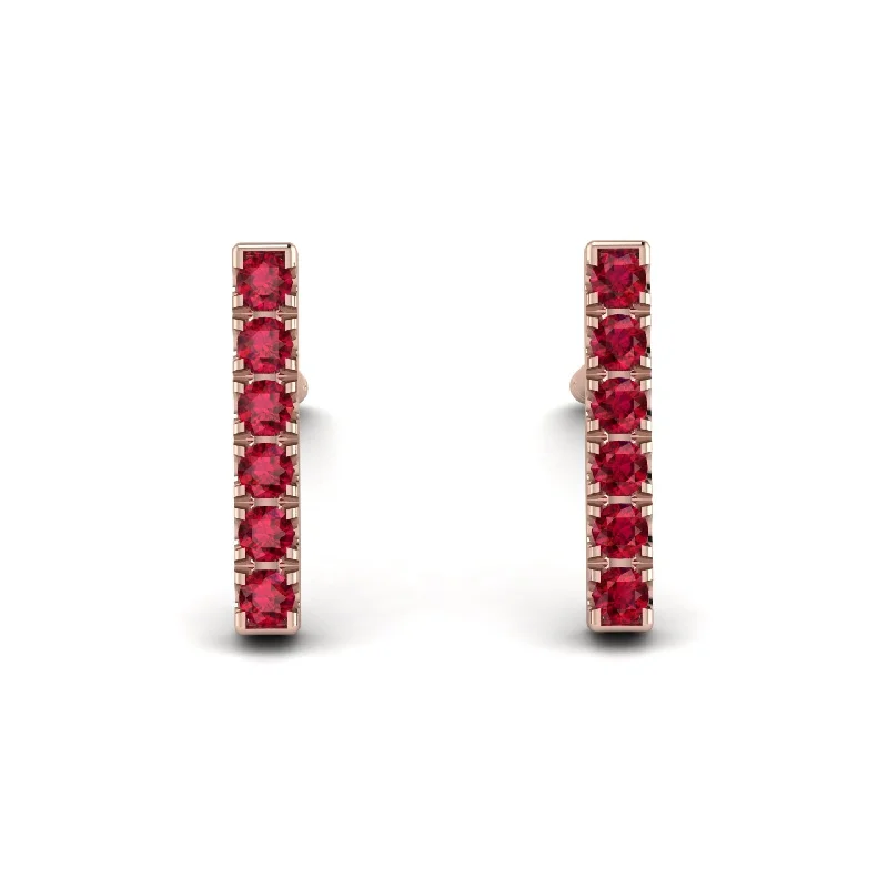 women’s stylish gold earrings-Geometrical Gold Bar Ruby Earrings - Bonnie No. 11