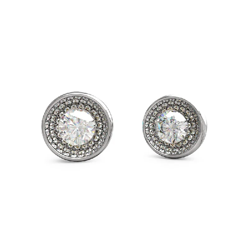 women’s opal drop earrings-Guess Stainless Steel Rhodium Plated 12mm Solitaire Stud Earrings