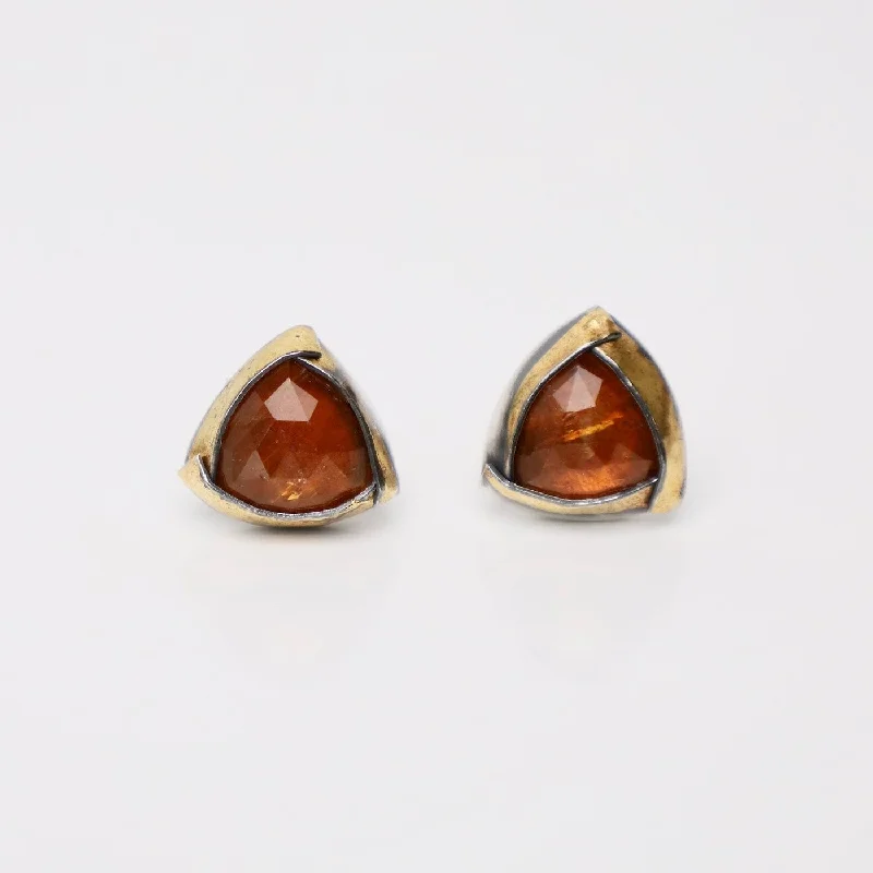 women’s fancy drop earrings-Orange Kyanite Tri Fold Stud Earrings